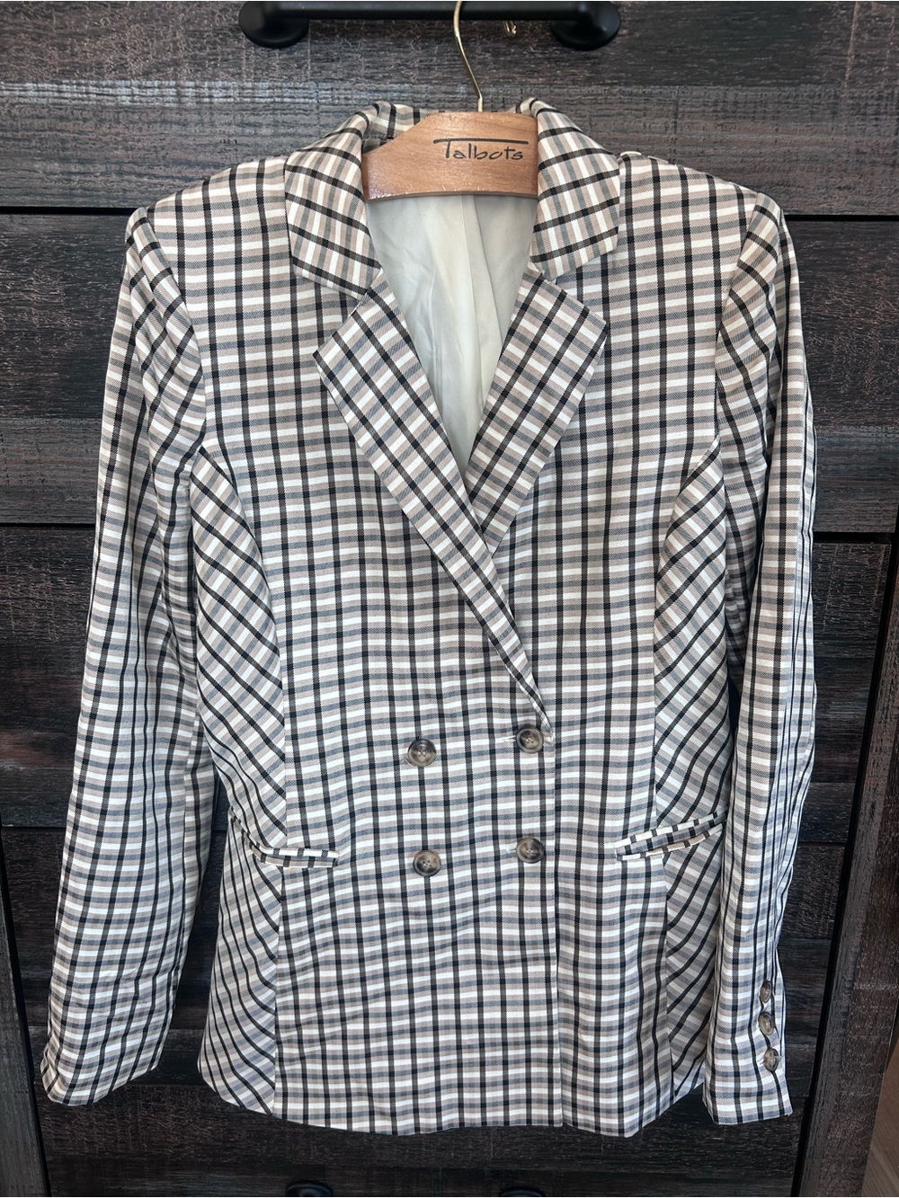 Express Black and White Plaid Double-Breasted Blazer